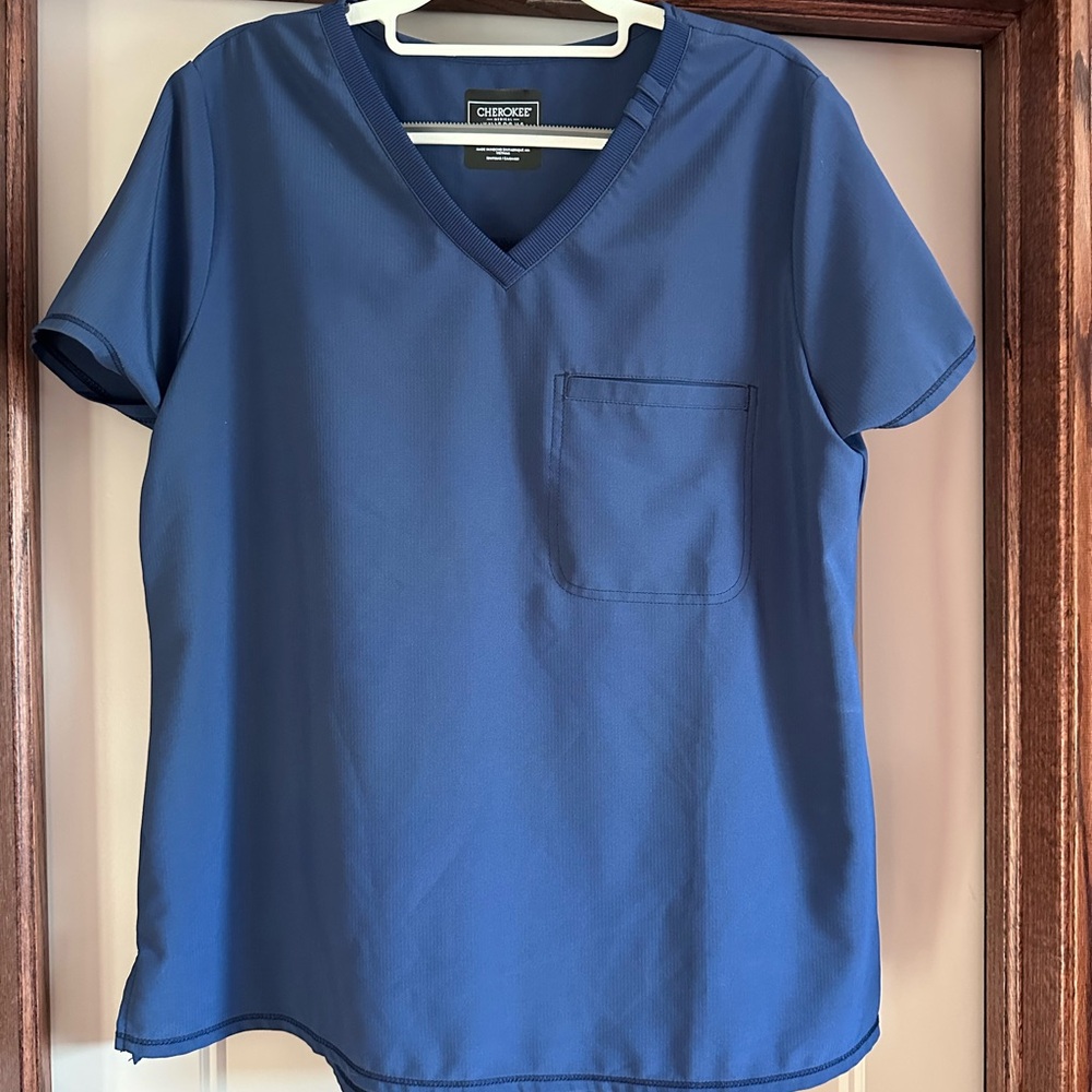 Cherokee Collection Women's 1-Pocket STRETCH Rib-Knit Tuck In V-Neck Scrub Large